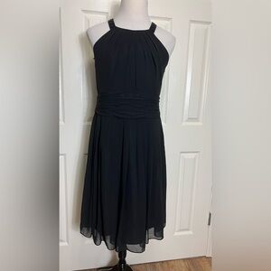 Evan Picone Black Ruched Beaded Pleat hHalter A-Line Cocktail Dress Sz 12
